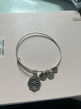 Silver Nautical Wheel Charm Bangle Bracelet